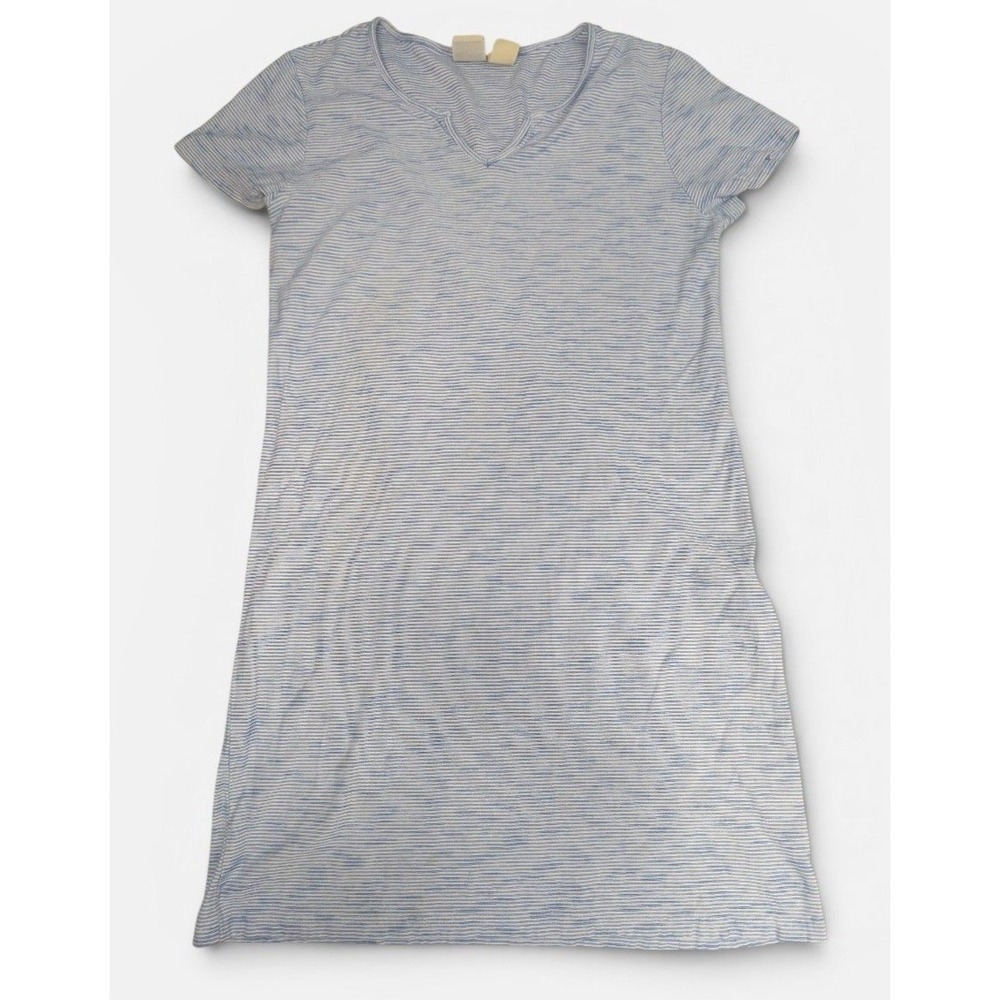 Caribbean Joe T-Shirt Dress Small Blue Striped Split V-Neck Cotton Knit